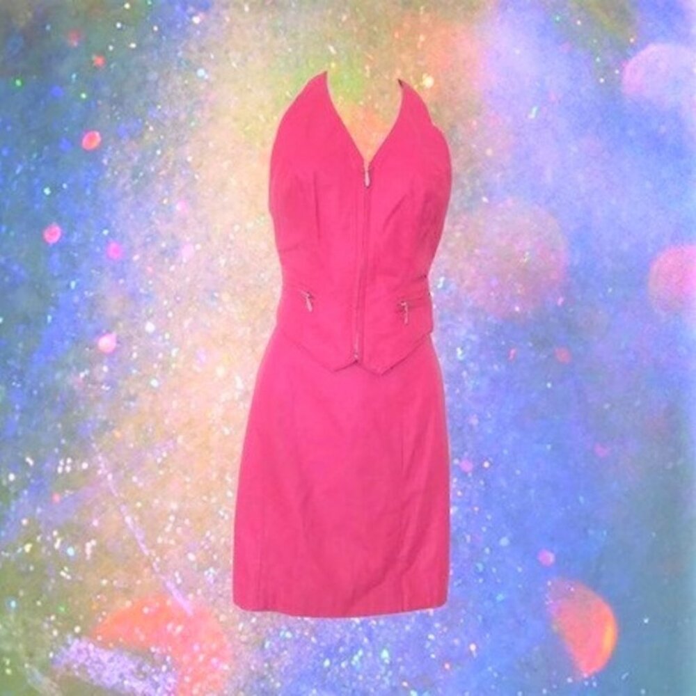 pink wilsons leather halter vest skirt suit size extra small xs biker